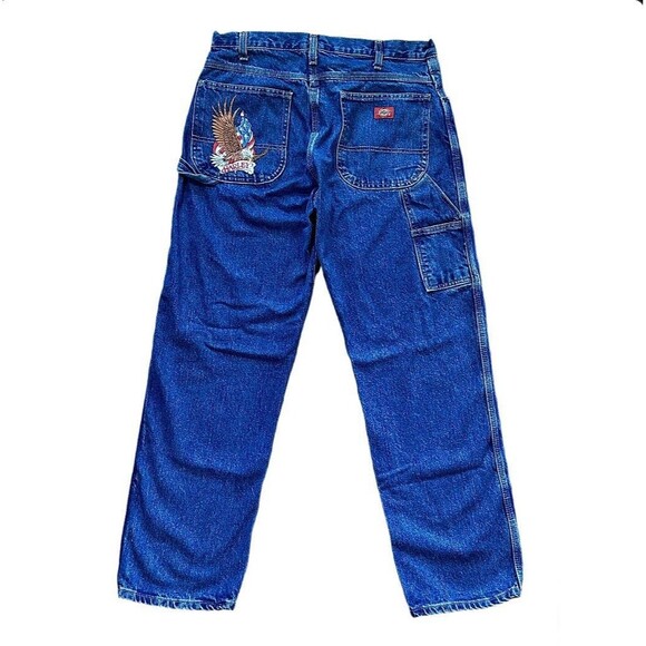 Harley Davidson Eagle Embroidered Dickies Blue Jean Carpenter Work Pants